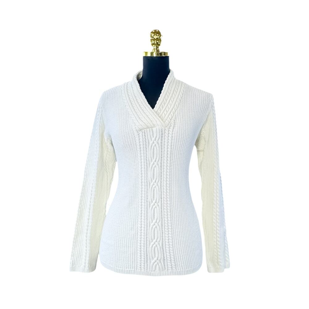 Nautica - Cable Knit Shawl Collar Sweater Cream 100% Cotton Women's XXL